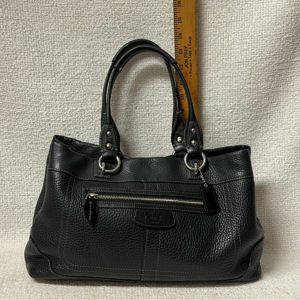 Coach Black Pebbled Leather Tote with Front Zip Pocket - Picture 6 of 9